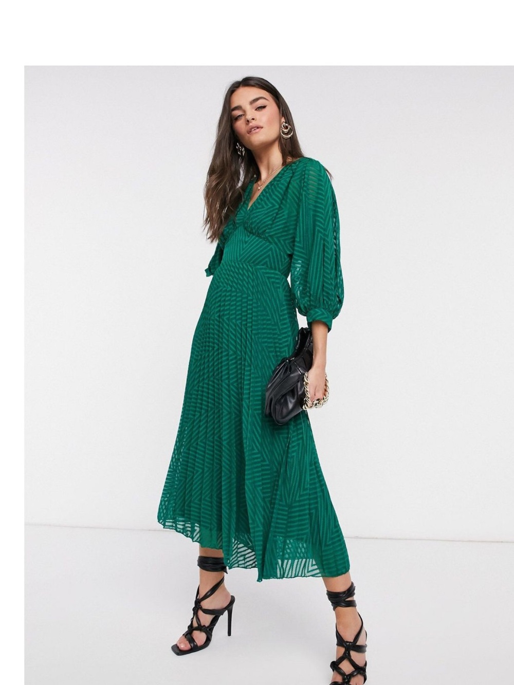 ASOS Emerald Green Dress with Balloon Sleeves